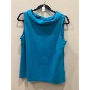 Talbots Turquiose Sleeveless Mock Cowl Boatneck Top Woman Size Petite Large